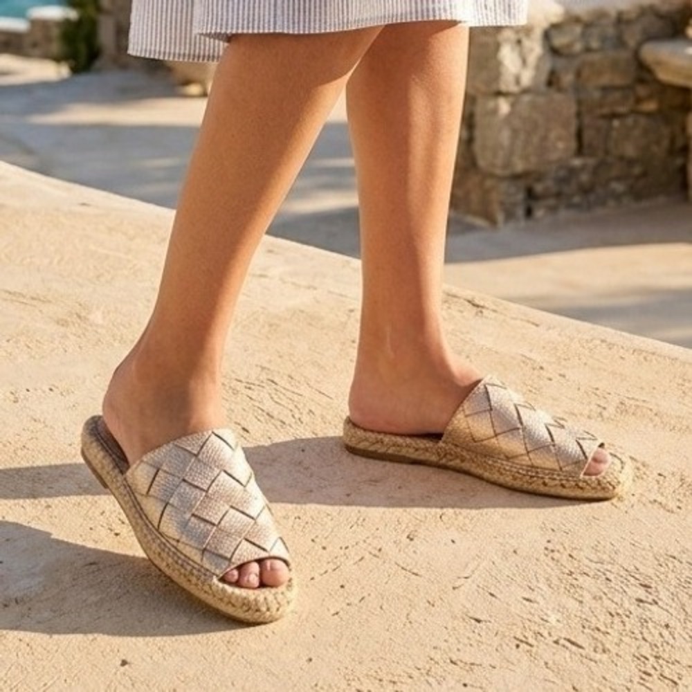 Donald Pliner Metallic Woven Leather Espadrille Slide Sandals Gold Women 7.5